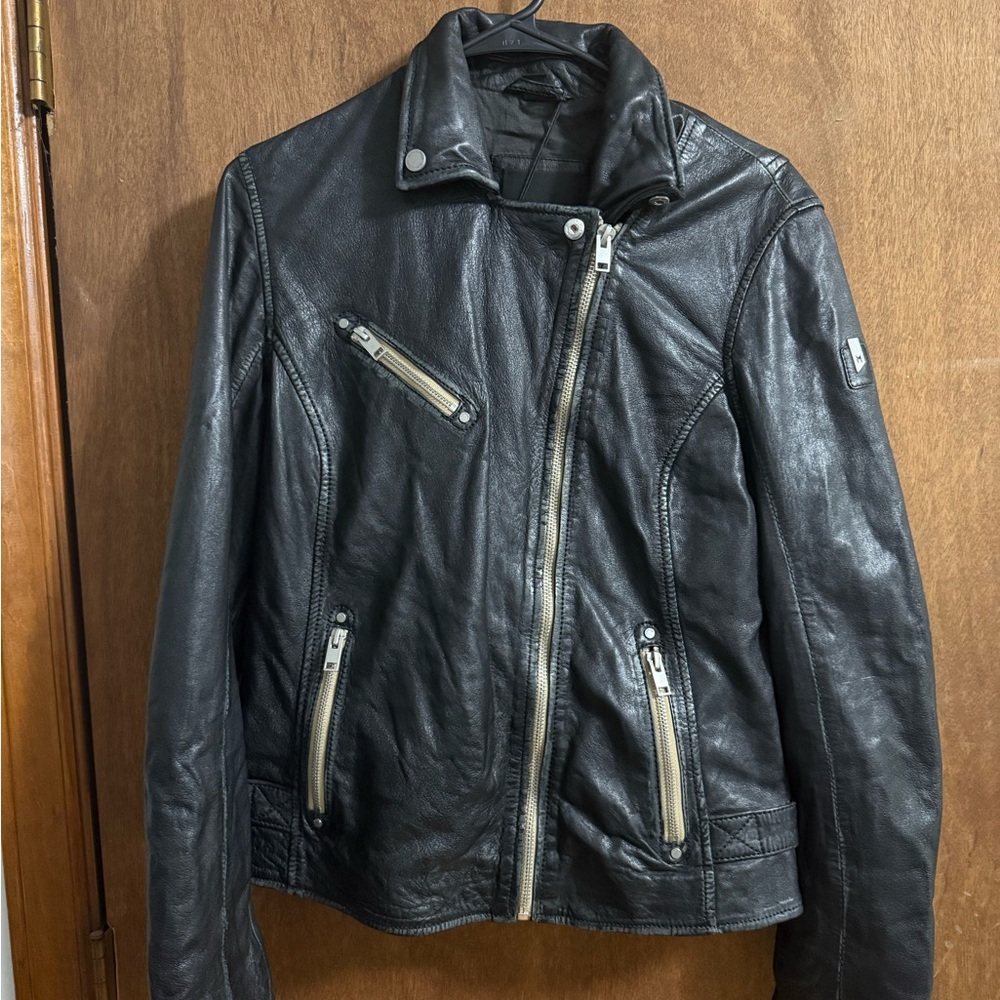 Mauri Black Leather Jacket with Silver Accents
